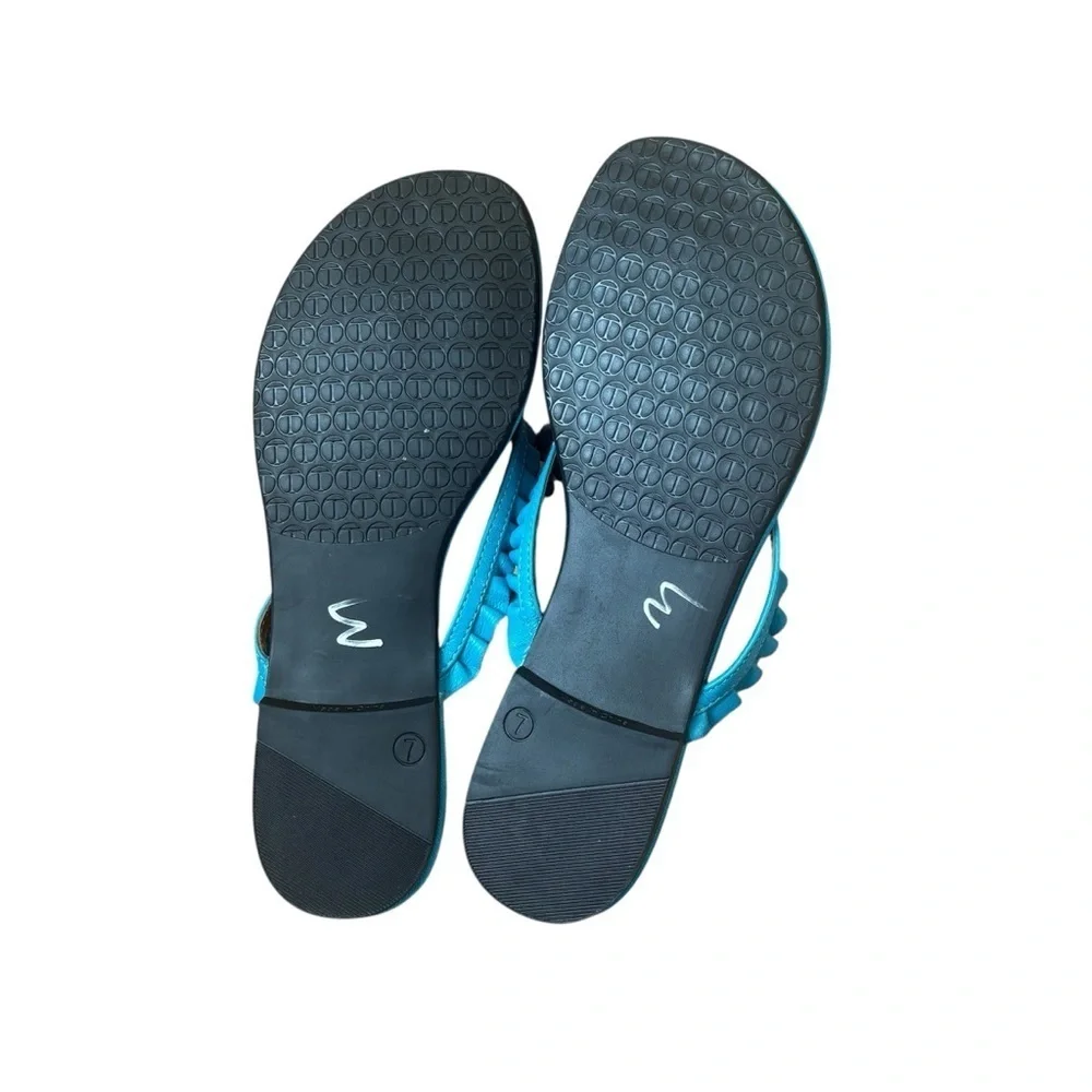 Talbots Thong Slip On Sandals Ruffle Detail In Turquoise Women’s Size 7 New